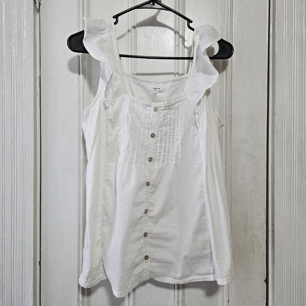 Maurices White Boho Sleeveless Top Ruffle Strap Pintuck Peasant Cottagecore XL